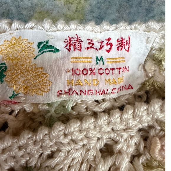 Vintage Handmade Pointelle Knit Short Sleeve Sweater M Openwork Cottage Rosettes - Picture 5 of 13